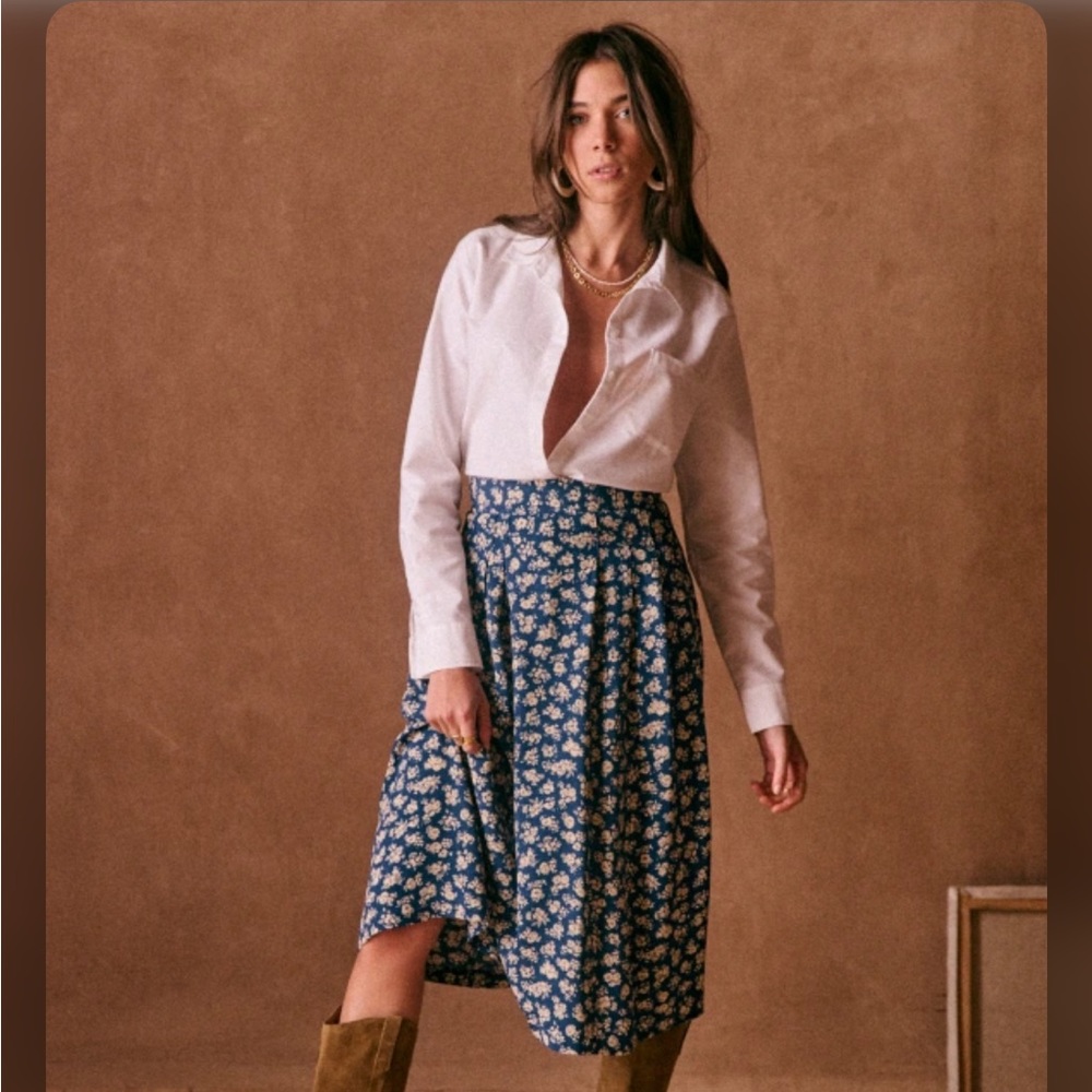 Sezane Blue Floral Skirt